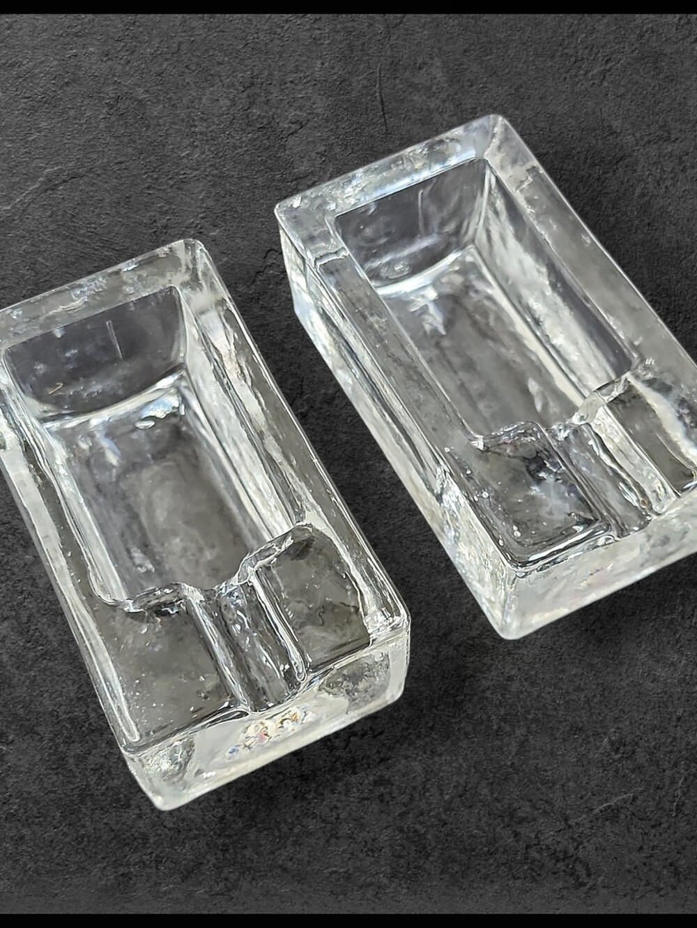 Vintage MCM Clear Block Ice Cigarette Holder Ashtray Made In Italy Set Of 2
